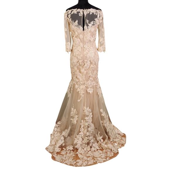 MONTAGE NWT by Mon Cheri Lace Trumpet Nude Gown, Size 12 - Picture 5 of 16